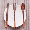Wooden Chopsticks Spoon Fork Tableware Dinnerware 3pcs Set (with black thread)