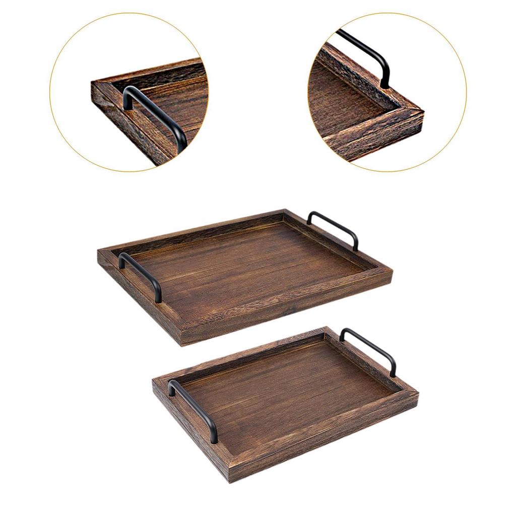 2x Rustic Serving Trays Multipurpose Rectangular Stylish for Tea Food Coffee