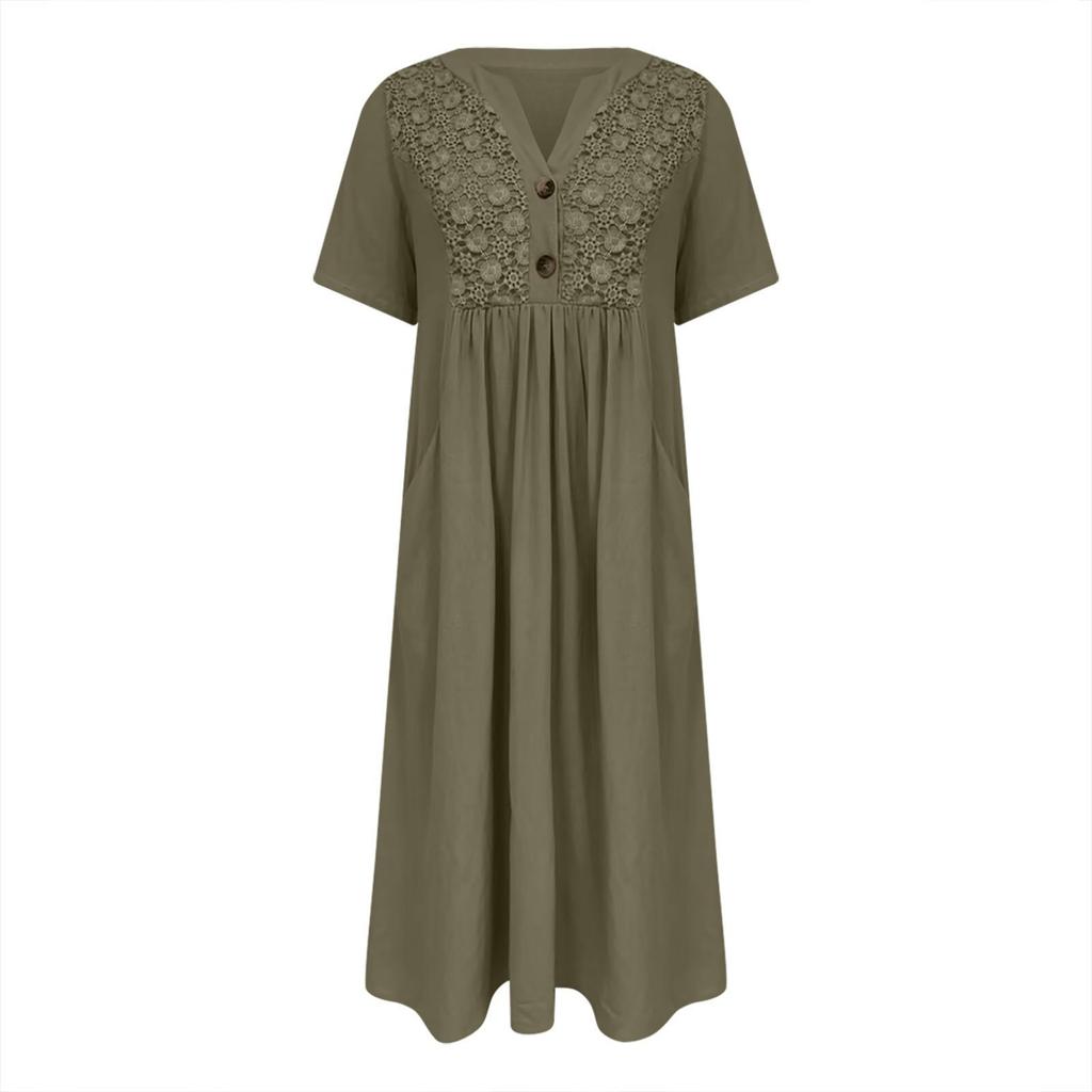 Summer Dresses For Women Boho Maxi Dress Short Sleeve V Neck Dresses Fashion Dress with Pockets