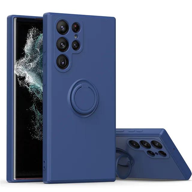 for Samsung Galaxy S24 S23 S22 S21 FE Plus Ultra Case Liquid Silicon Ring Holder Stand Cover Soft Shell Anti-fall NonSlip Fundas