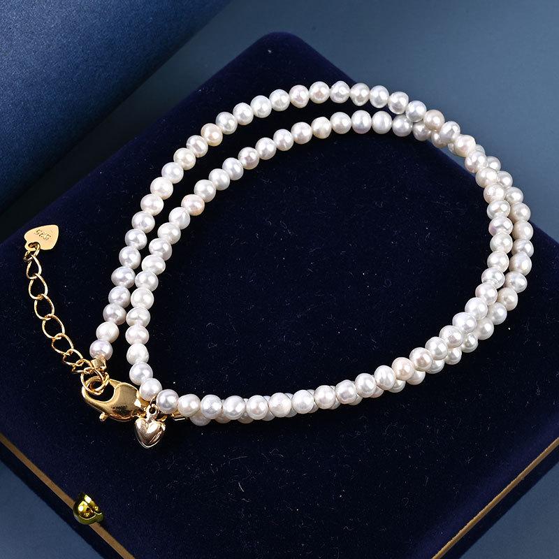 Mini-Choker-Halskette aus natürlichen Süßwasserperlen - 3-4 mm Reisperlen, Damen-Schlüsselbeinkette