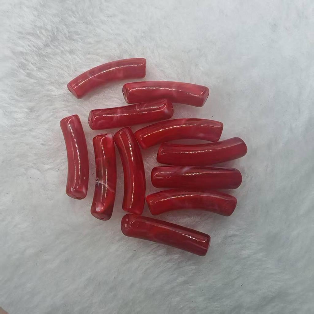 14-Color Faux Jade Bent Tube Acrylic Beads - Marbled Flower C-Shaped for DIY Jewelry & Accessories