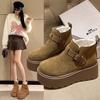 Muffin thick-soled heightening velvet bread shoes 2025 winter ugly big-headed snow boots Birkenstock cotton shoes women's