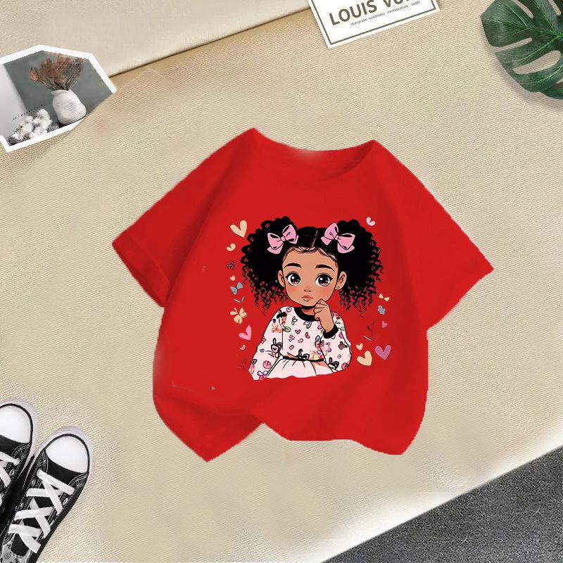 Kid T Shirt Cute Girl Printed T-shirt Round-neck Short-sleeve T-shirt Kids 100% Cotton Clothes 2-13Y
