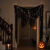 Black Plastic Rain Curtain with Lights, Halloween Party Door Curtain, Horror Themed Wall Decor with Streamers