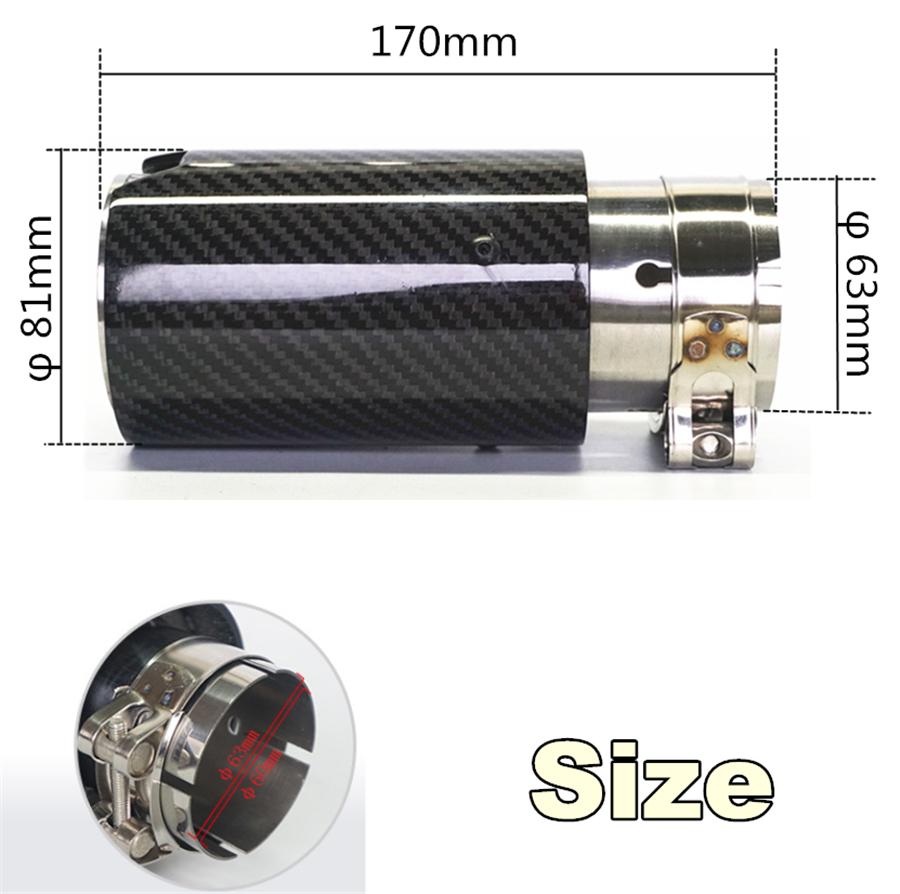 4Pcs Universal Glossy Black 100% Real Carbon Fiber Car Exhaust End Tips for BMW 2.5'' in, 3.2'' out With Logo