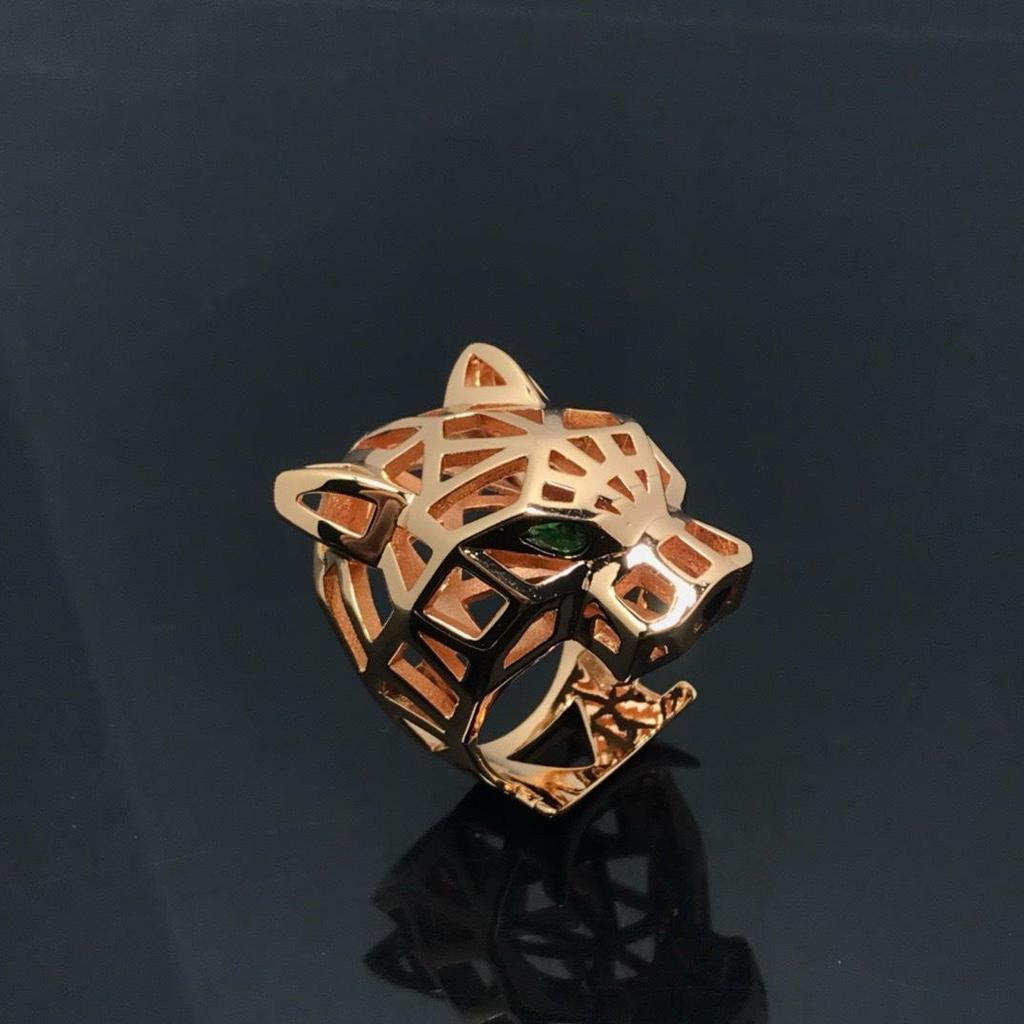 Kajia V Gold Green-Eyed Leopard Ring - Exaggerated 3D Unisex Index Finger Statement Piece