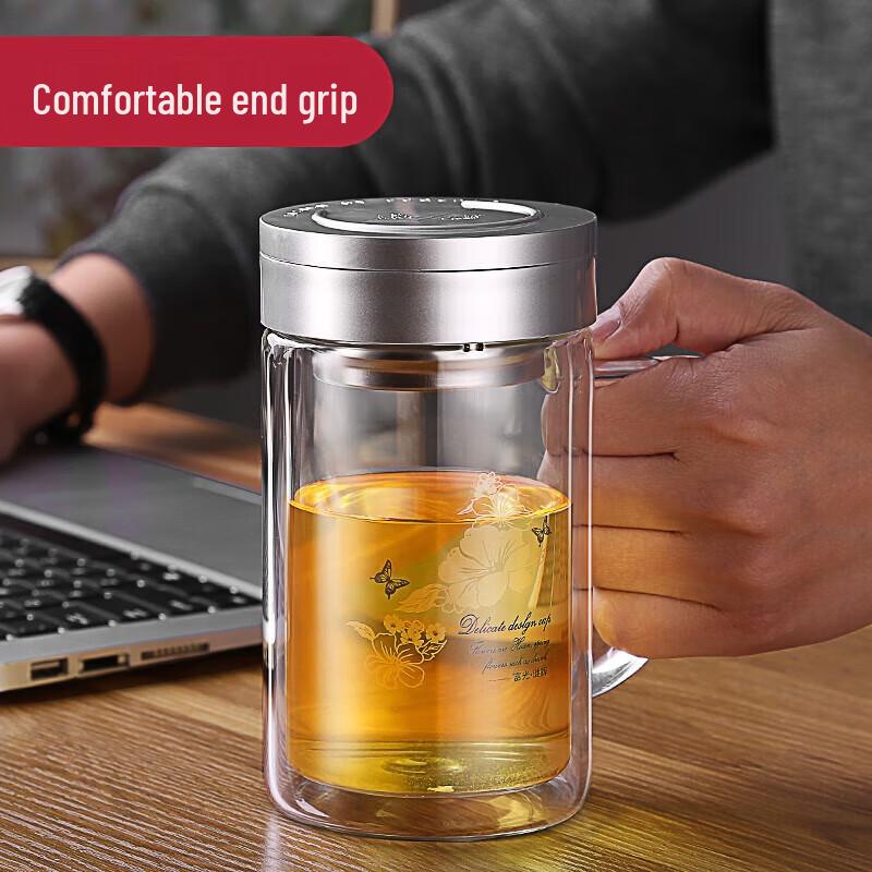 Fuguang Double-Walled Glass Mug with Handle