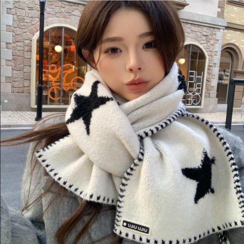 Autumn And Winter Star Print Scarf Women Thickened Warmth Korean Wrap Shawl Versatile Knitted Scarf