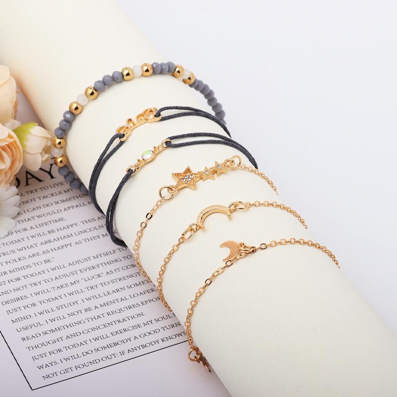 European and American new temperament star moon personality pendant bracelet bead jewelry six-piece bracelet jewelry set