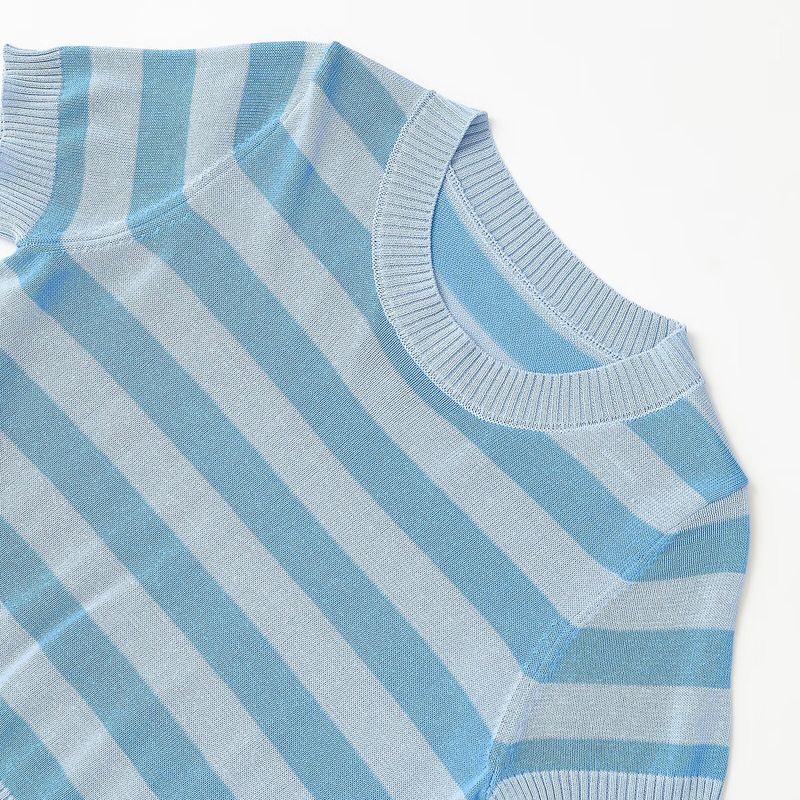 Kaslead New Arrival Women's Clothing Fashion Style Fashion Simple Knitting Stripes Short Sleeve Tops 2142079