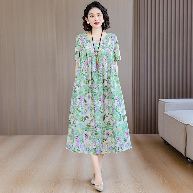 Summer Cotton Silk Loose Nightgown for Plus Size Women - Casual Mom Style Home Dress