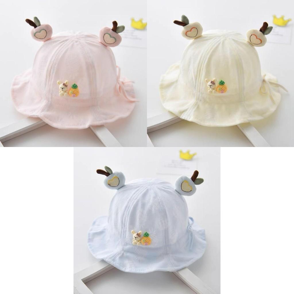 Cute Adjustable Baby Fisherman Hat For Sun Protection In Pink Pineapple Rabbit Drawstring