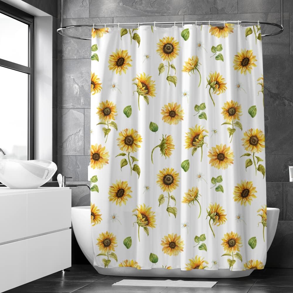 Tenda da Doccia Girasole Acquerello Stella Colorata, Tenda da Doccia in Tessuto Floreale, Tenda da Doccia Impermeabile