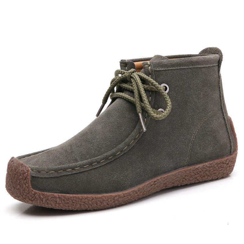 Women Cow Suede Leather Boots Warm Comfort Soft Flat Shoes Lace Up Ladies Martin Short Boots