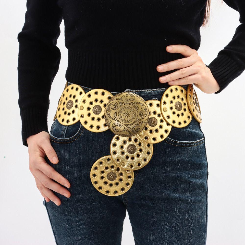 Exaggerated Cowboy Hollow Belt Y2K Wide Disc Belt Cowboy Wide Disc Belt Disc Belt  for Women