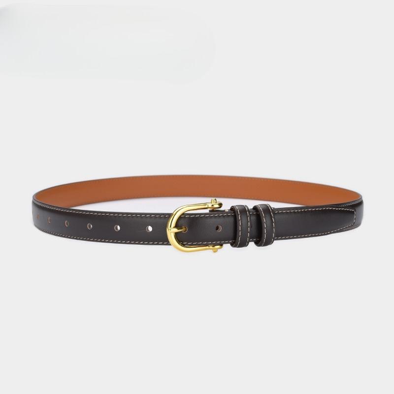 New Korean Version Retro Top Layer Cowhide Belt for Women Simple Black Versatile Genuine Leather Belt Retro Gold Buckle Jeans Belt