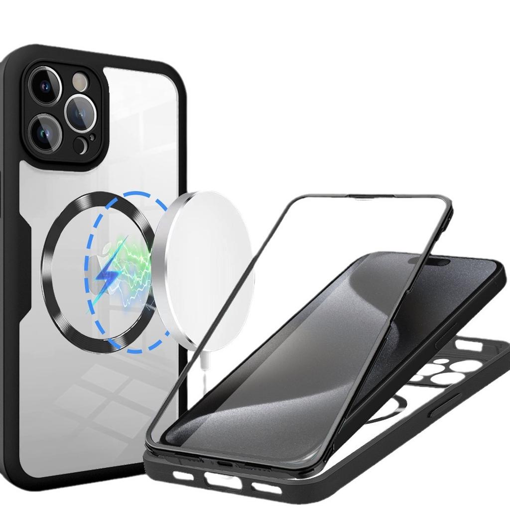 Qicai 360 magnetic suction is suitable for iPhone17Pro case and film integrated mobile phone case Apple 16 all-inclusive anti-drop protective case.