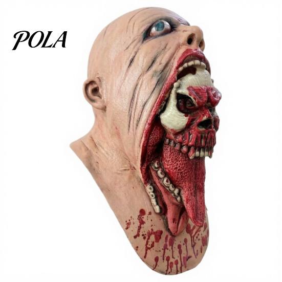 Latex Horror Mask Halloween Skull Mask, Tongue Sticking-Out Full Head Breathable Masquerade for Cosplay Party Costume Props Tongue-Out