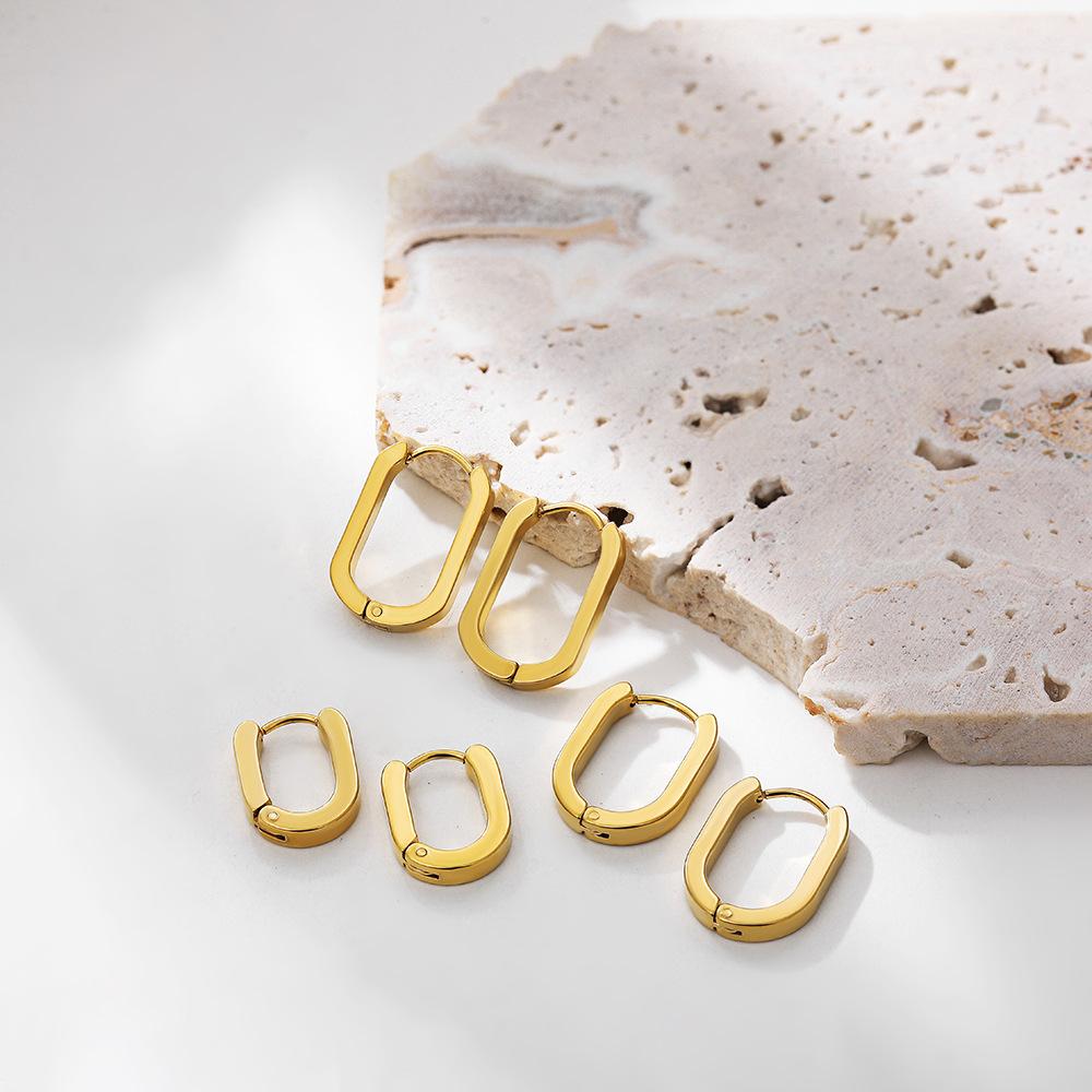 Stainless Steel 18K Gold Oval Earrings Geometric Classic Simple Glossy Stacked Thick Ear Buckle Ear Jewelry