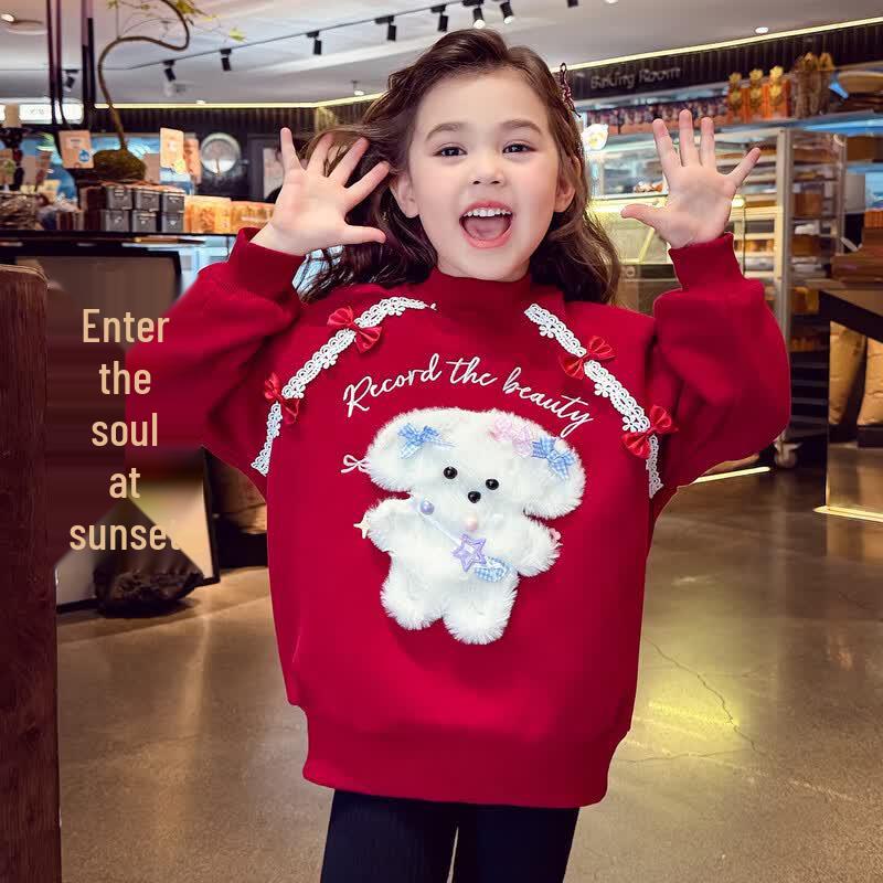 MIMIHELLO Girls  Fleece-Lined Cartoon Sweatshirt 150cm