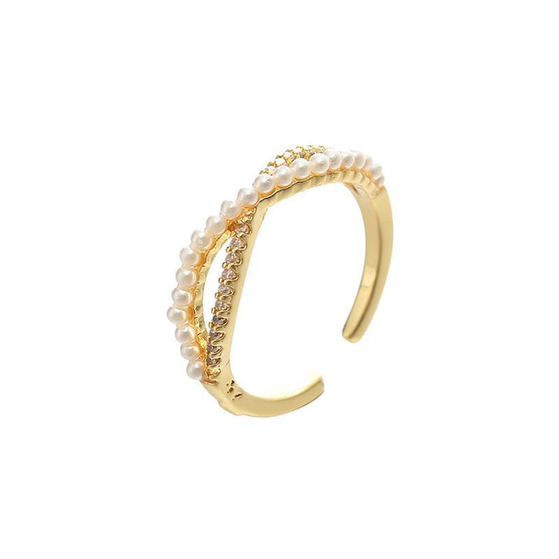 Elegant Adjustable Pearl Cross Ring for Women - Trendy Ins Style with Unique Design