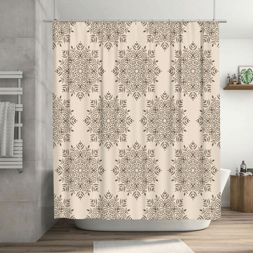 Decorative Shower Curtain with Vintage Floral Pattern Neutral Tones for Bathroom Décor.