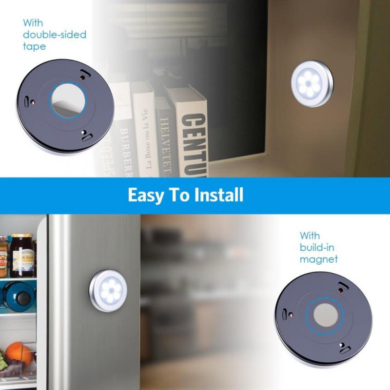 Motion Sensor Light, Cordless Battery Operated LED Night Light (Silver - White Light - 6 Pack)