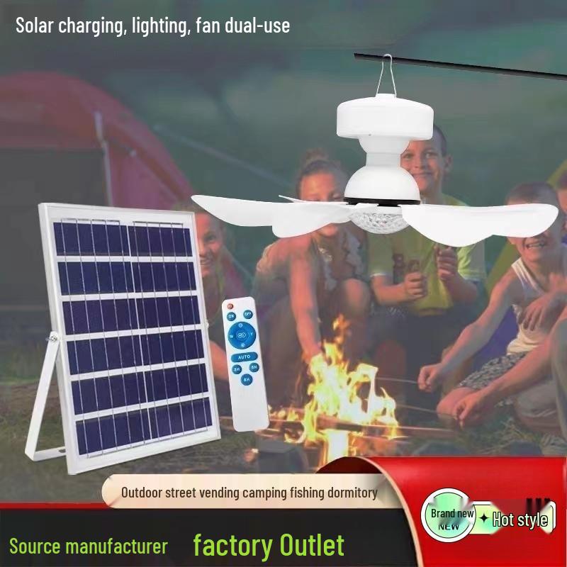 Solar-Powered Ceiling Fan with Light & Remote for Outdoor Camping