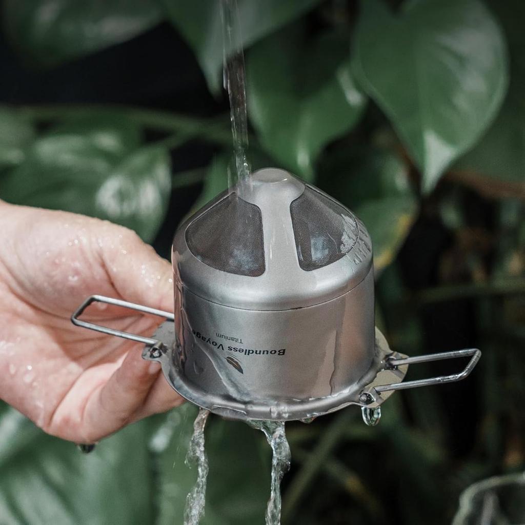 Boundless Voyage Titanium Coffee Dripper - No Paper Filters Needed - Coffee Filter Holder - 1-4 Cup Capacity - Paperless Coffee Drip - Mesh Filter - L