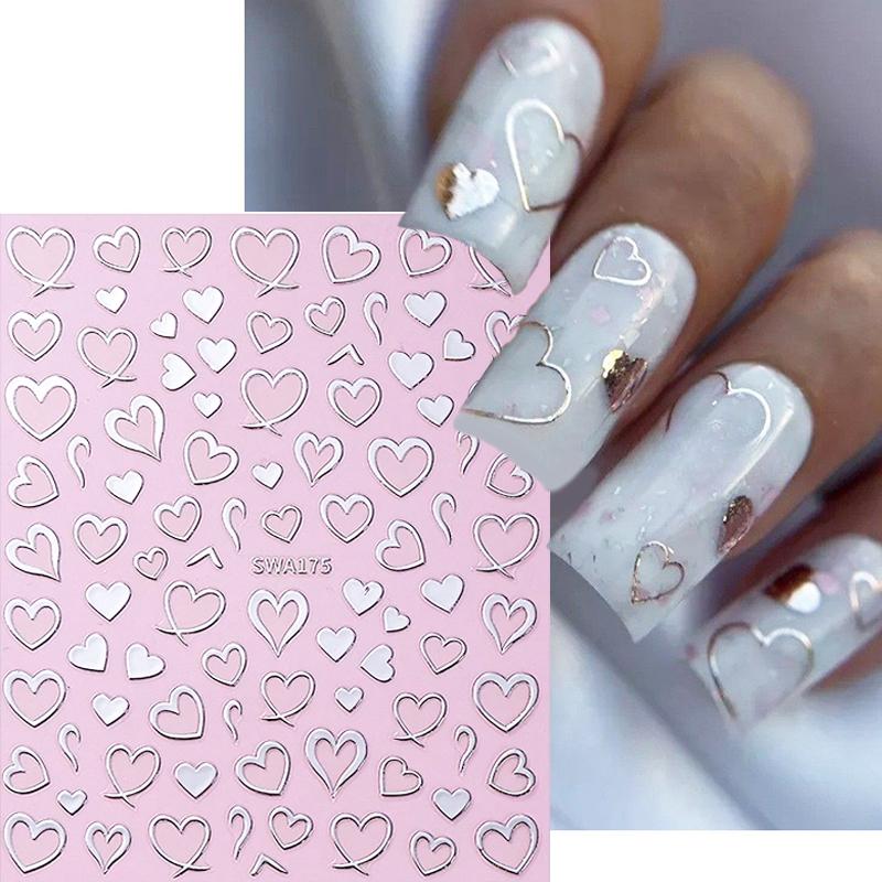 3Pcs Bronzing Love Heart Nail Stickers Red Gold Silver Line Love Nail Decals Diy Adhesive Slider Valentine'S Manicure Decoration