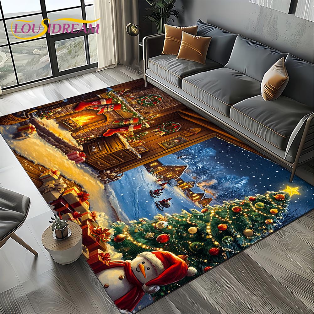 2025 Merry Christmas Tree Santa Claus,New Year Fairy Tale Gift Carpet Rug for Home Bedroom Sofa Doormat Decor,Non-slip Floor Mat
