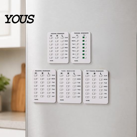 Refrigerator Medicine Tracker Feeding Reminder, Medication & Reading Board, Reusable Schedule Card with Green Family Organizer Slider