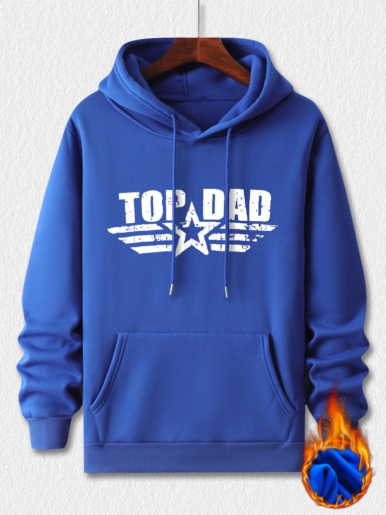 Men's hooded sweatshirt with TOP DAD pattern, printed fleece sweatshirt for autumn and winter.