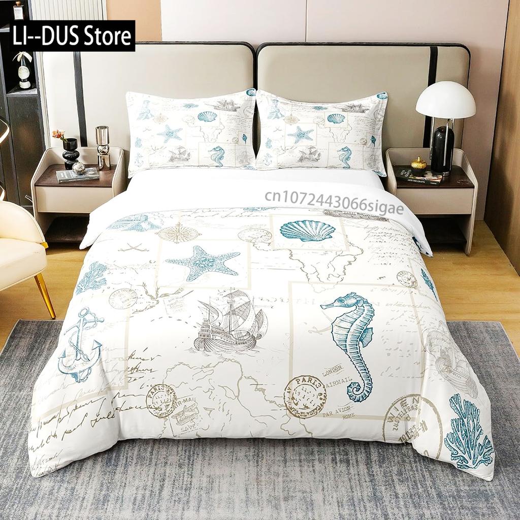 Blue Green Coastal Quilts Full Queen Size Bedding Coverlet Soft Starfish Bed Cover Ocean Quilt Set Seaside Home Decoration 3 Pcs