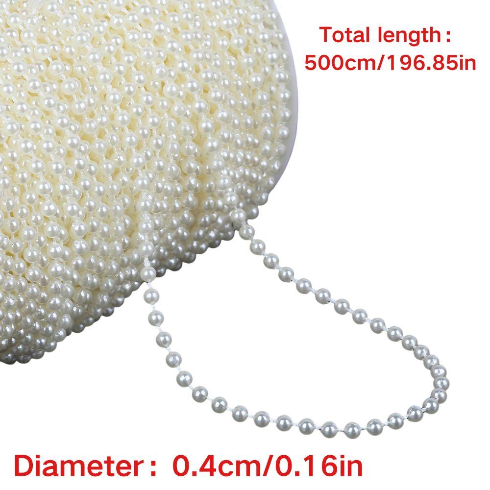 5 Meters Round Pearl Bead Chain, Diameter 0.4/0.5/0.6cm White Pearl Strands for DIY Jewelry Making, Wedding Party Decor YMY