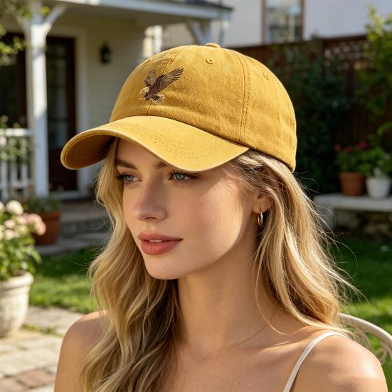 Embroidery Eagle Pattern Baseball Hat, Adjustable Back Buckle Retro Distressed Style Baseball Cap, Washed Cotton Fabric Outdoor Sunshade Cap
