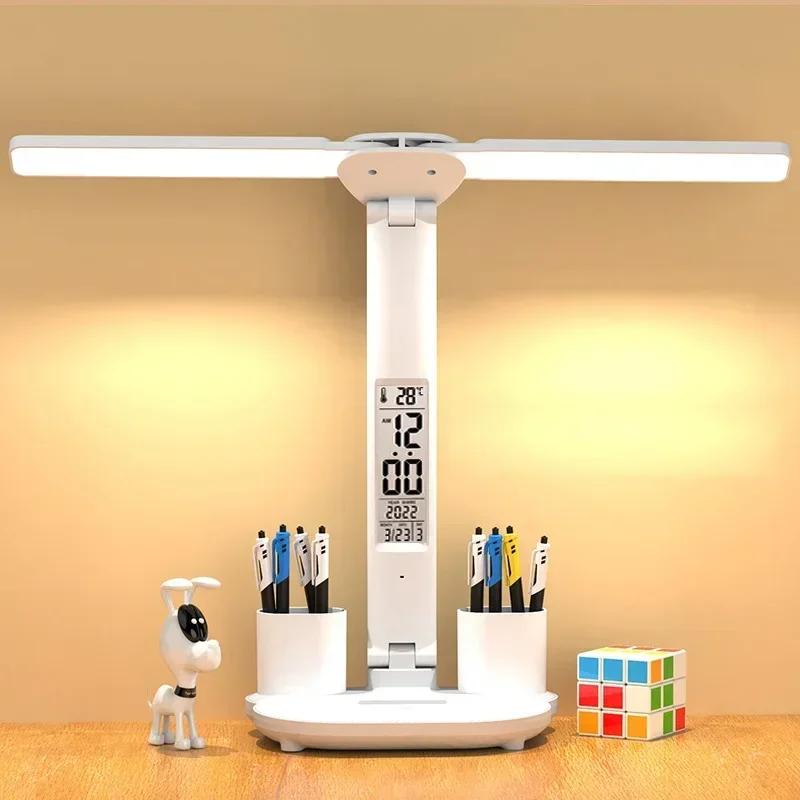Lâmpada de mesa led usb regulável toque dobrável lâmpada de mesa com calendário temperatura relógio luz da noite para estudo lâmpada de leitura