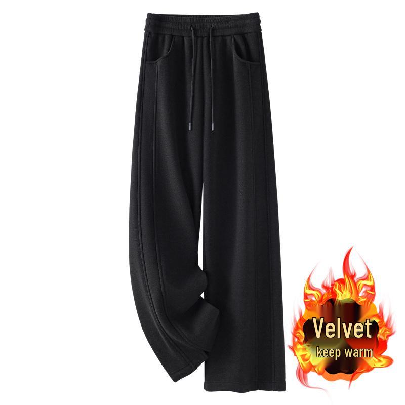 

Women’s Khaki Wool Wide-Leg Pants - 2024 Autumn/Winter Collection, Soft & Waxy with Fleece-Lined, Thickened Straight-Leg Design. 4XL