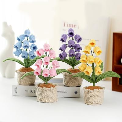 Finished Handmade Crocheted Lily of The Valley Potted Home Decoration Yarn Weaving Simulated Flower Desktop Bonsai