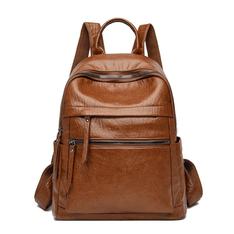 

New fashion lychee pattern retro backpack soft leather casual large capacity student schoolbag travel bag trend