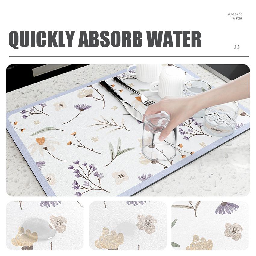 

Коврик для сушки посуды с цветочным принтом, быстро впитывающий диатомовую грязь, коврики для обеденного стола, кухонные противоскользящие салфетки, изоляционная подложка 30x40cm