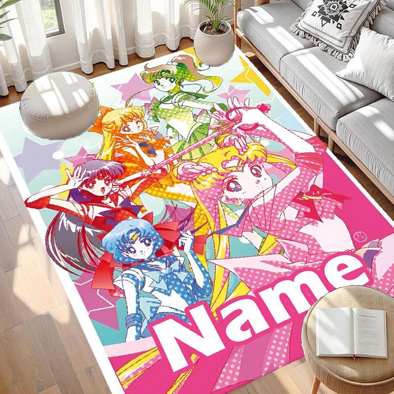 Covor Personalizat cu Nume și Imprimeu Sailor Moon, Covor Versatil pentru Decor Acasă, pentru Cameră de Joacă, Apartament, Balcon, Hol de Intrare, Hol Cadou