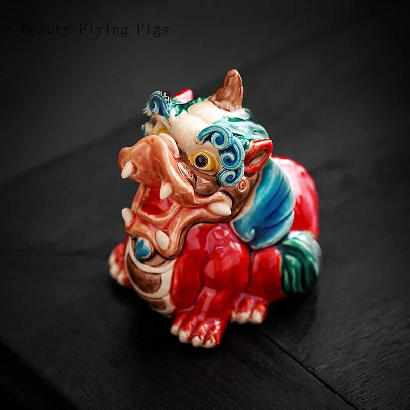 1PCS Ceramic Animal Ornaments Chinese Feng Shui Home Furnishings Car Interior Living Room Entrance Accessories Premium Gifts