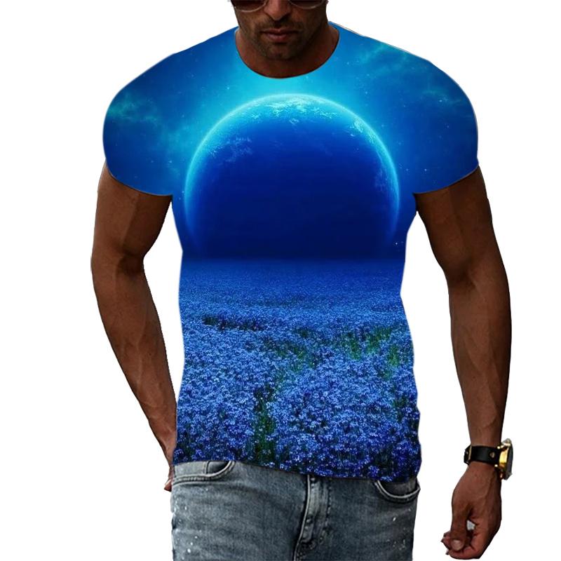 Summer Night Scene graphic t shirts Men Fashion Trend Creative Pattern T-shirt Hip Hop harajuku Handsome 3D Print t-shirts Tops