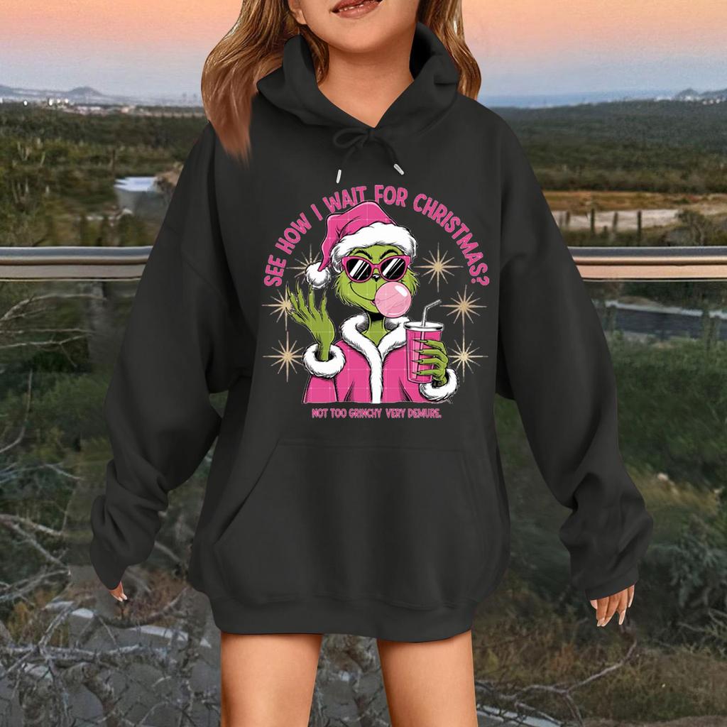 Children's Fashionable Casual Long-sleeved Loose Christmas Print Pullover Hooded Sweatshirt