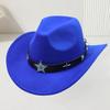European and American Woolen Hat Women's Western Retro Cowboy Hat Men's Five-pointed Star Ethnic Style Decorative Flat Top Top Top Hat