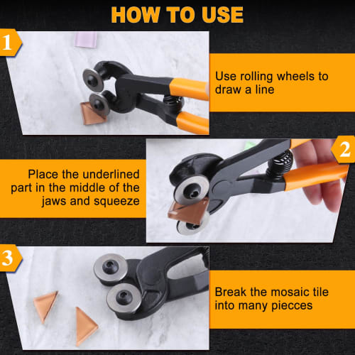 LEONTOOL Glass Tile Nippers, Mosaic Cutter, Roller-Type Mosaic Pliers with Carbide Wheel Blades, Glass Cutter, Glass Nippers, Tile Nippers, Tile Plier