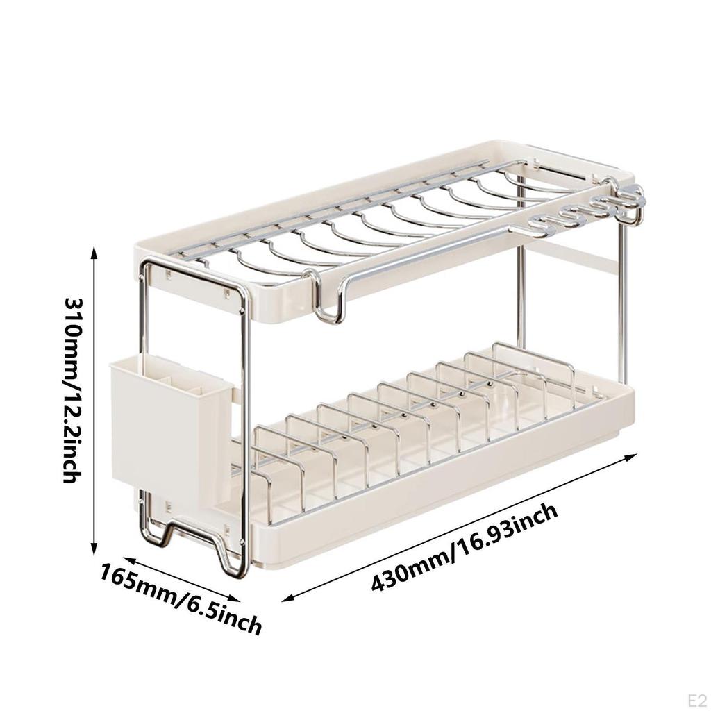 2 Tier Countertop Dish Draining Rack Organizer Kitchen with Drip Tray Space Saving Drainer