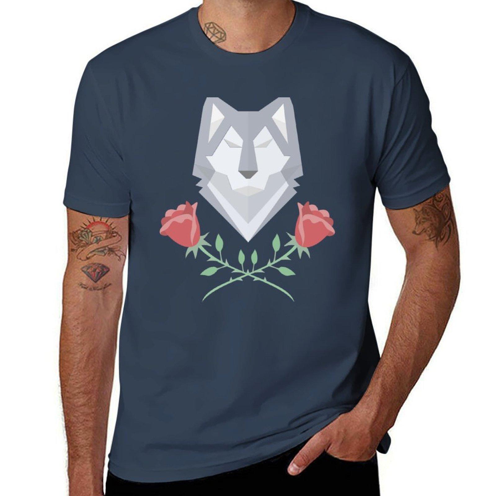 Wolf And Roses Tshirt Casual Trendy Short Sleeve Tshirt S